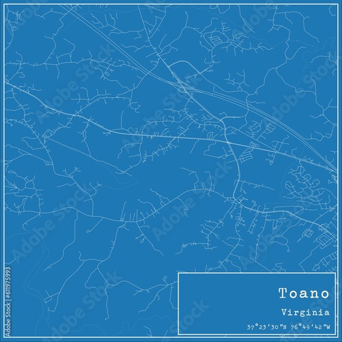 Blueprint US city map of Toano, Virginia.