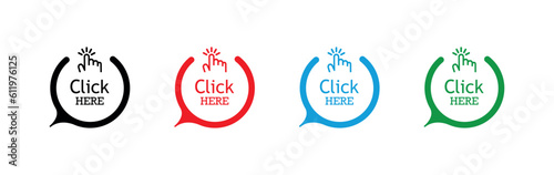 click here sign on white background	