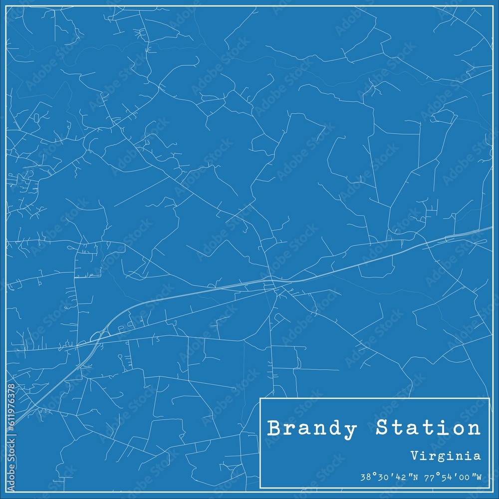 Blueprint US city map of Brandy Station, Virginia.
