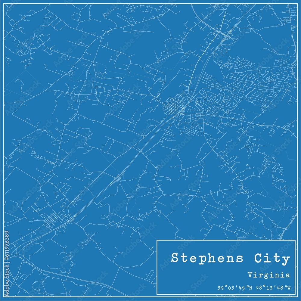 Blueprint US city map of Stephens City, Virginia.