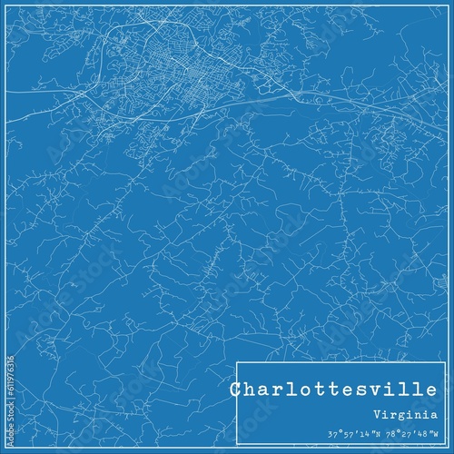 Obraz na płótnie Blueprint US city map of Charlottesville, Virginia. w salonie
