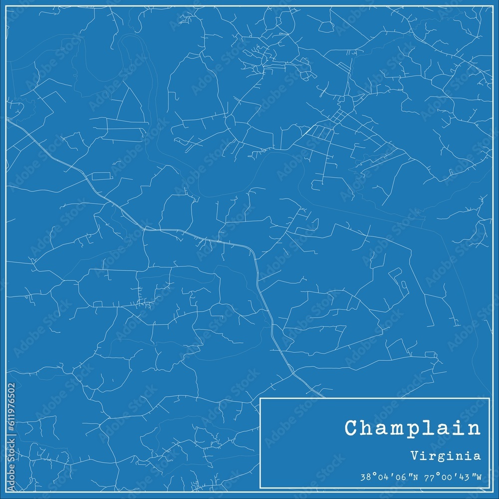 Blueprint US city map of Champlain, Virginia.