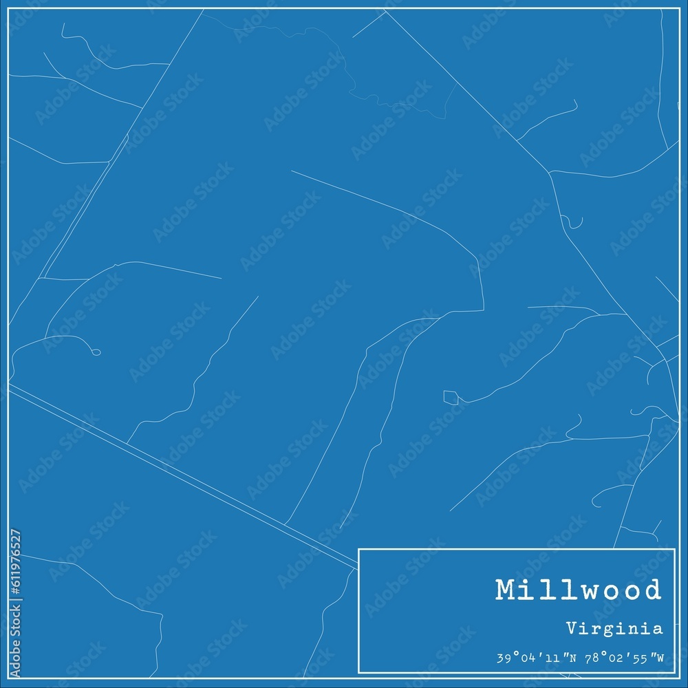 Blueprint US city map of Millwood, Virginia.