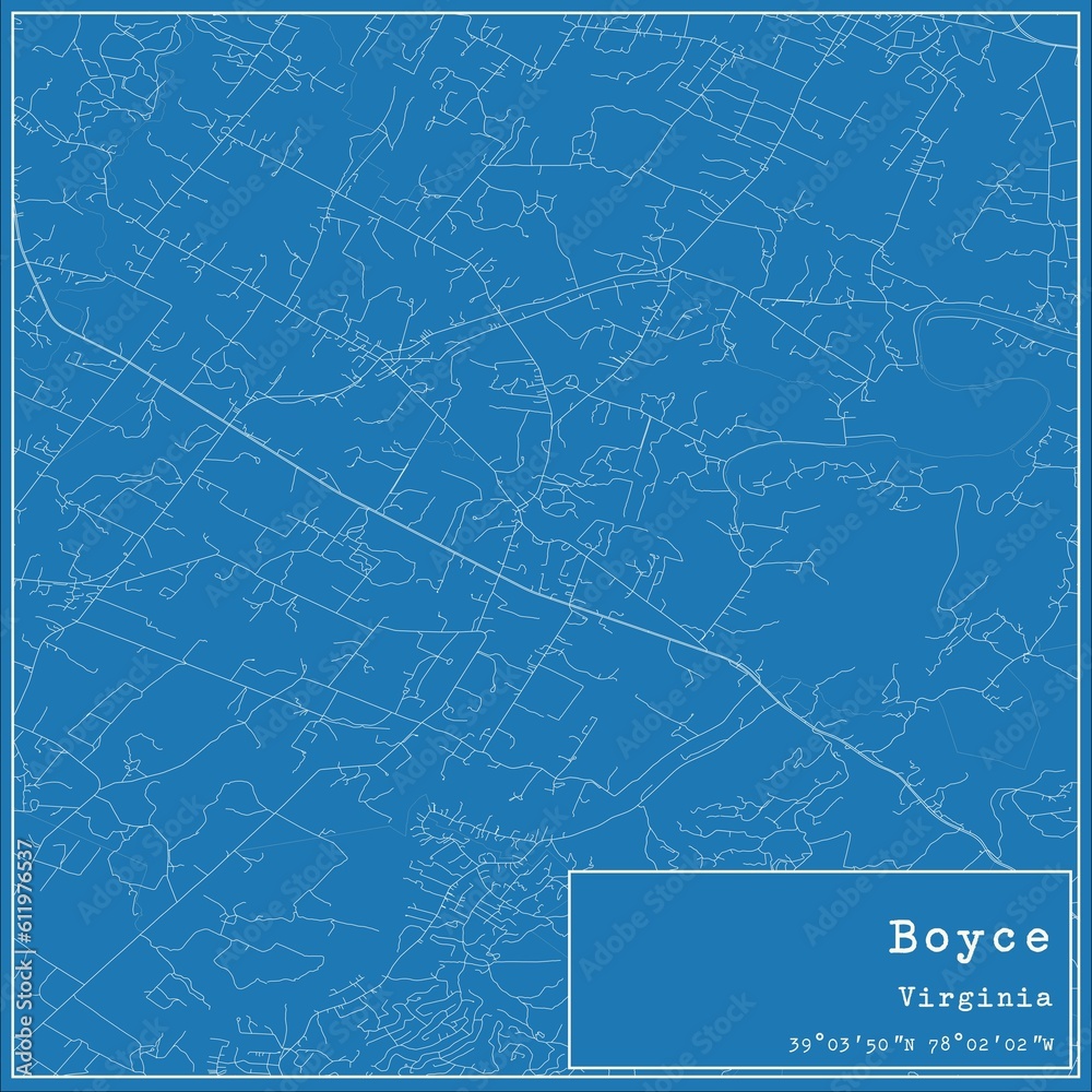 Blueprint US city map of Boyce, Virginia.