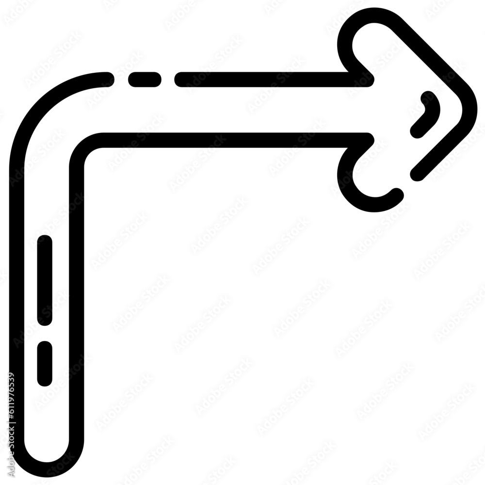 curved right outline vector icon curved right outline vector icon