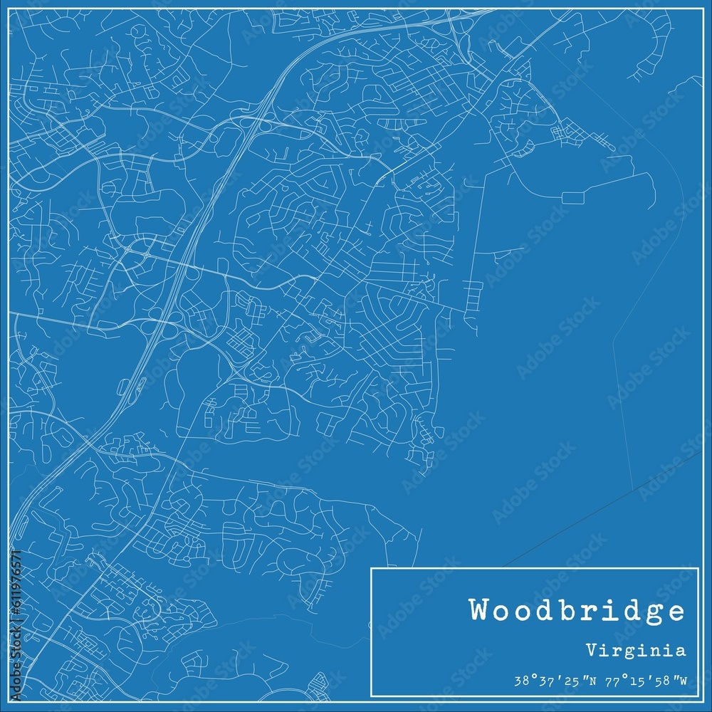 Blueprint US city map of Woodbridge, Virginia.