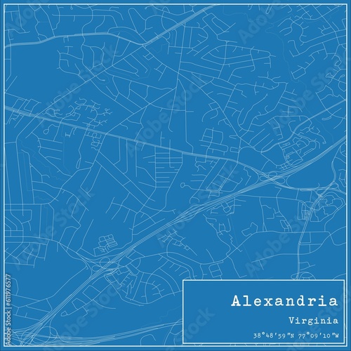 Blueprint US city map of Alexandria, Virginia.