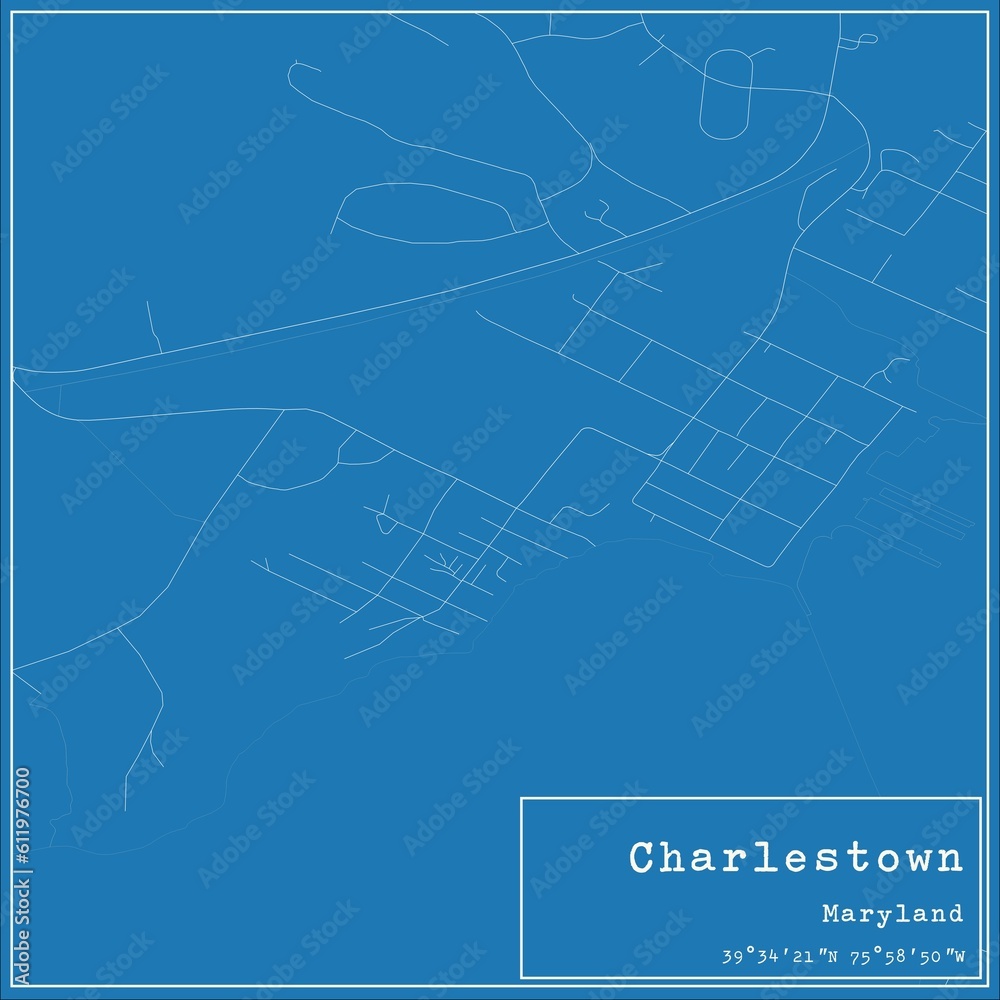 Blueprint US city map of Charlestown, Maryland.