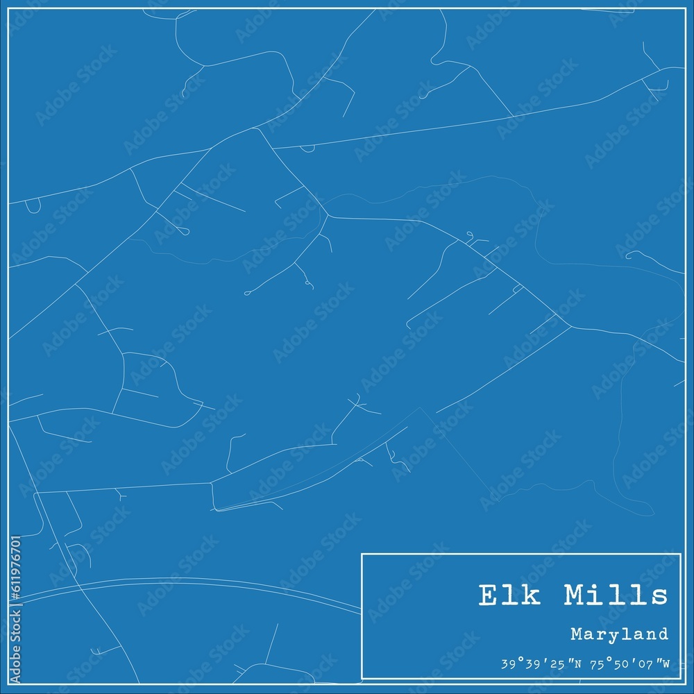 Blueprint US city map of Elk Mills, Maryland.