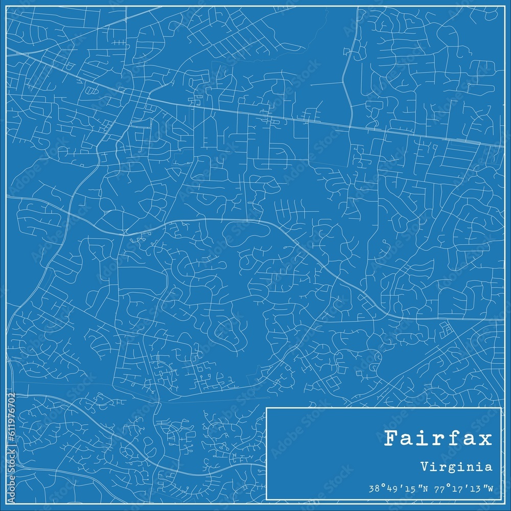 Blueprint US city map of Fairfax, Virginia.