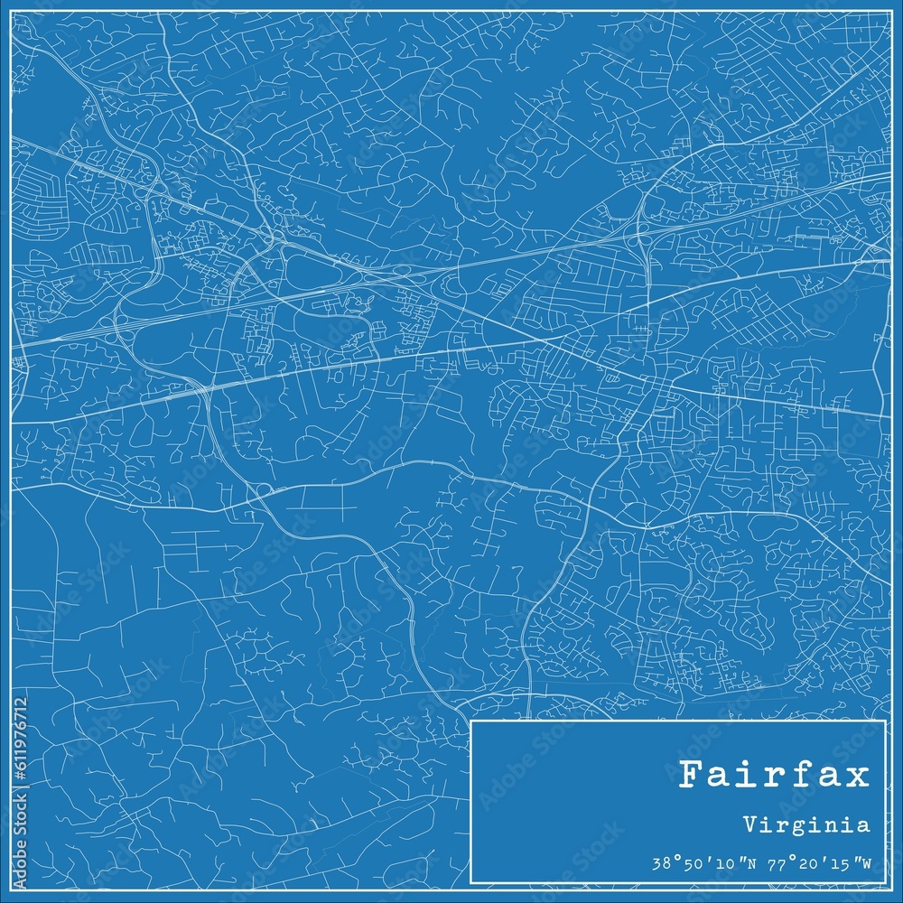 Blueprint US city map of Fairfax, Virginia. Stock Illustration Adobe