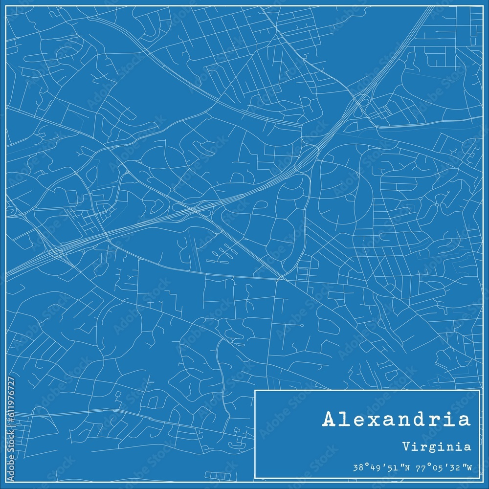 Blueprint US city map of Alexandria, Virginia.