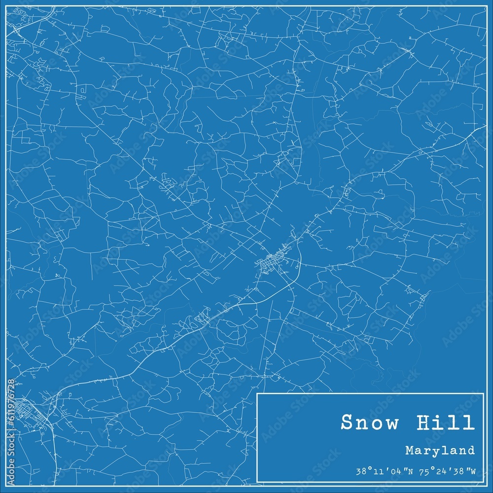 Blueprint US city map of Snow Hill, Maryland.