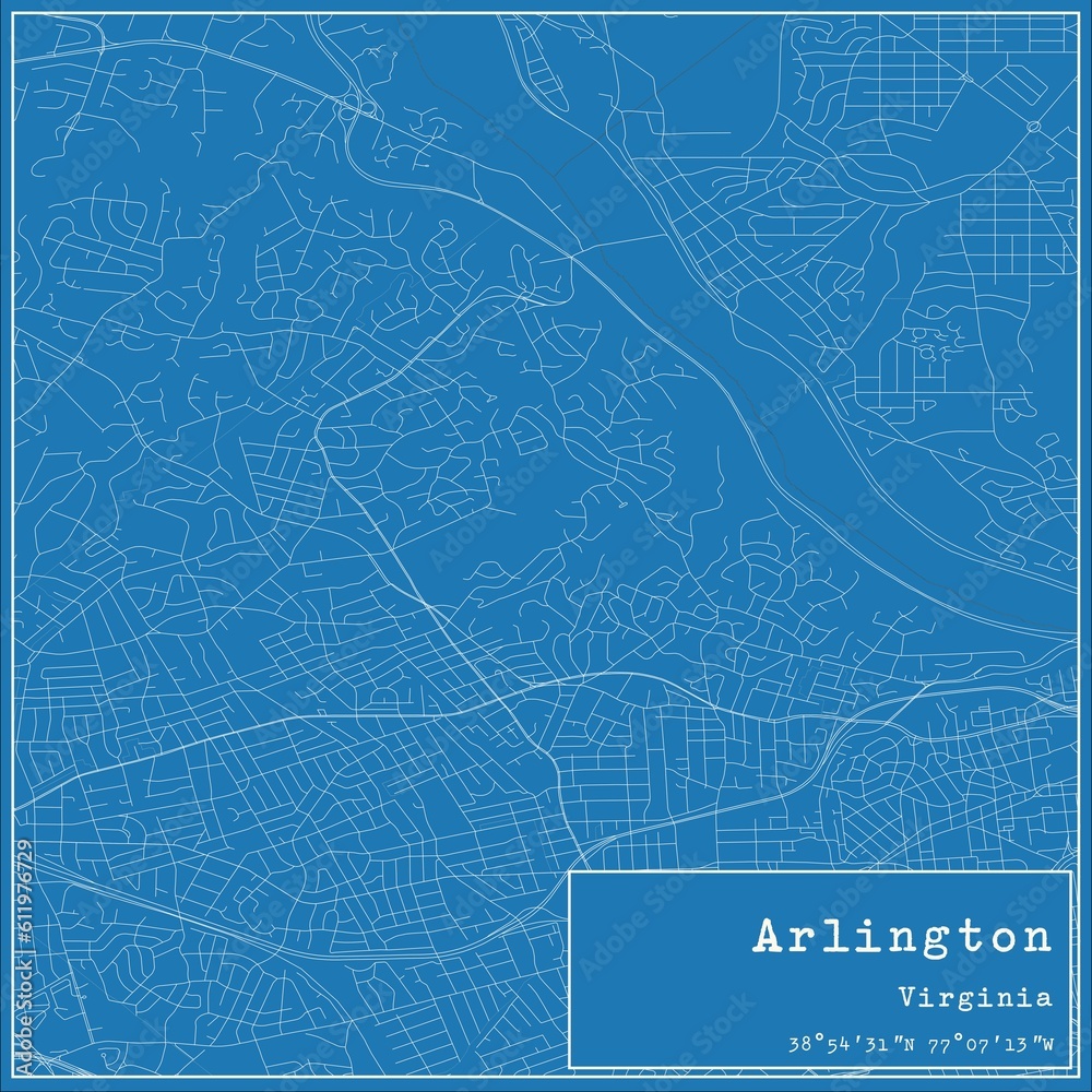 Blueprint US city map of Arlington, Virginia.