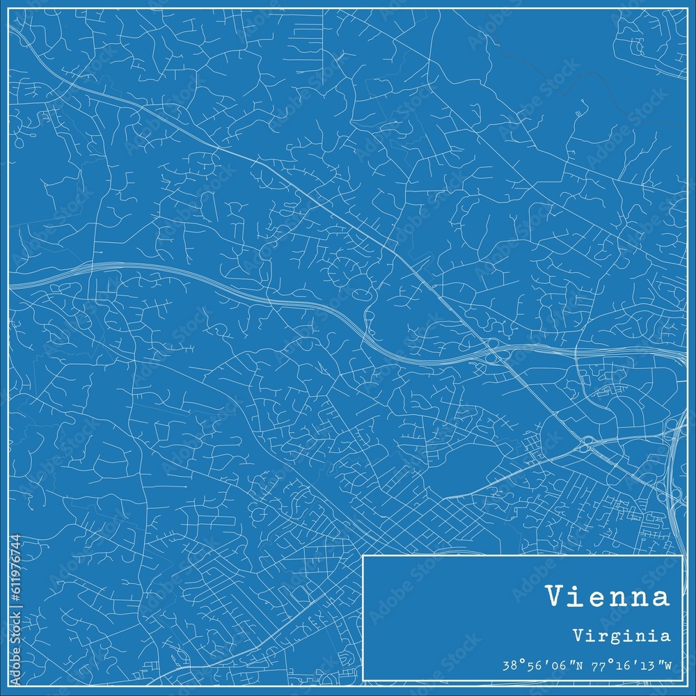 Blueprint US city map of Vienna, Virginia.