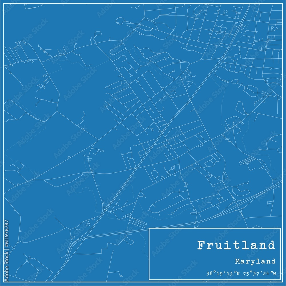 Blueprint US city map of Fruitland, Maryland.