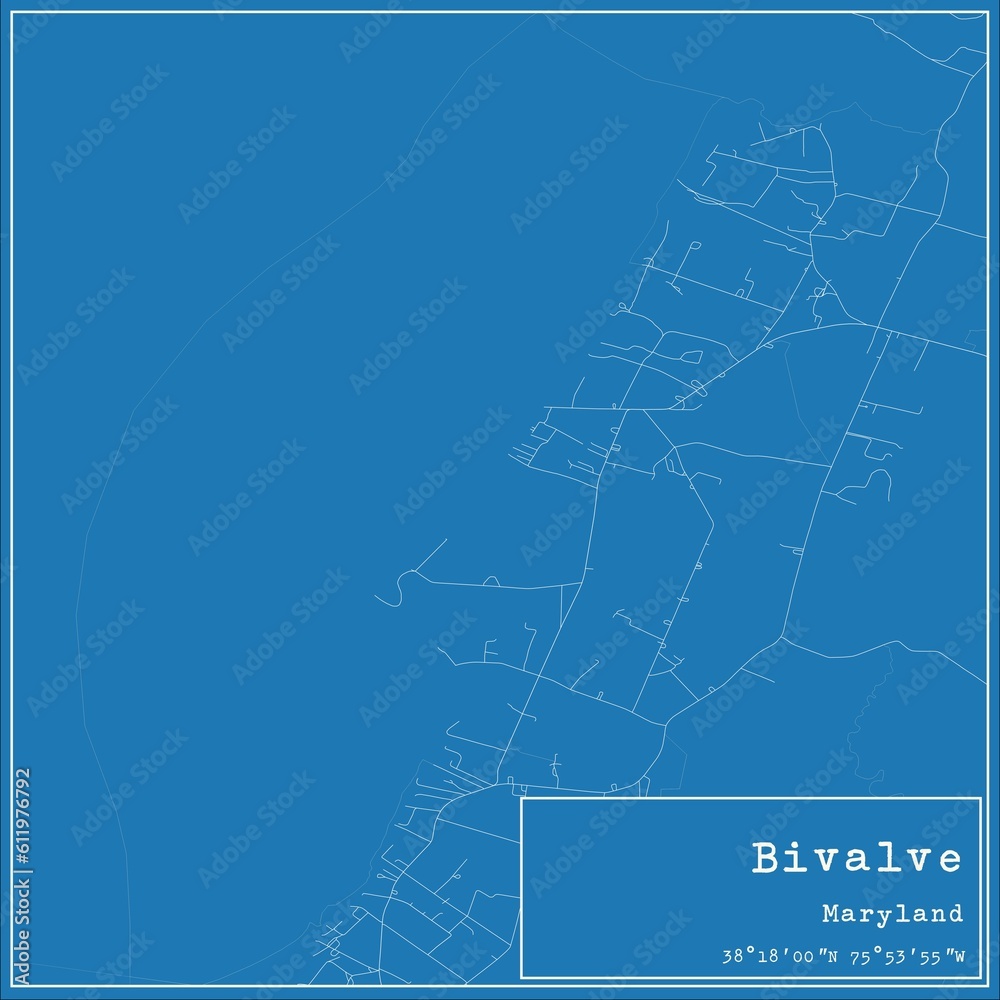 Blueprint US city map of Bivalve, Maryland.