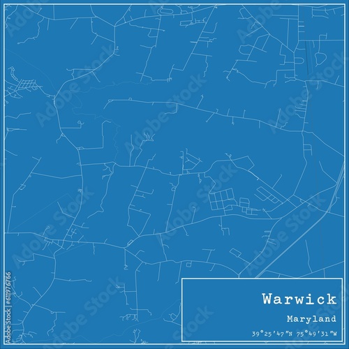Blueprint US city map of Warwick, Maryland.