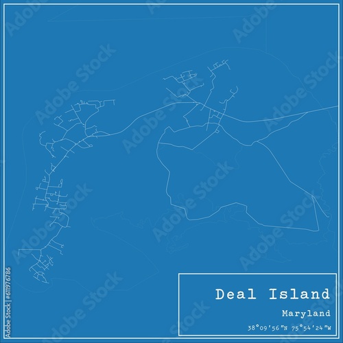 Blueprint US city map of Deal Island, Maryland. photo