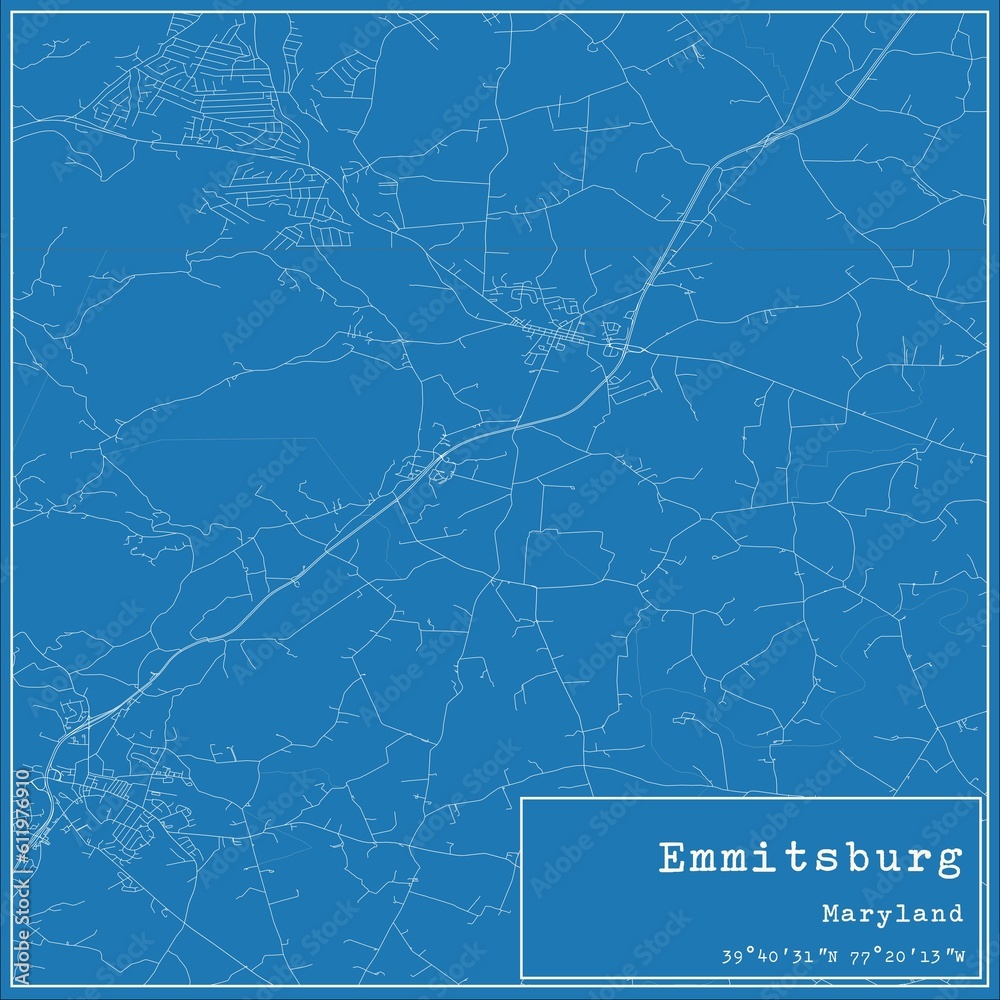 Blueprint US city map of Emmitsburg, Maryland.