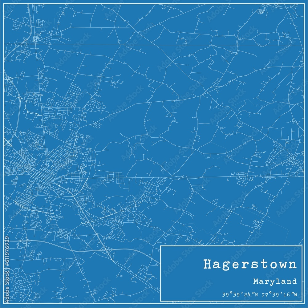 Blueprint US city map of Hagerstown, Maryland.