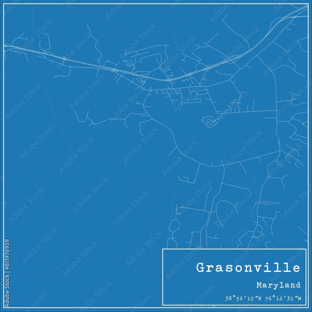 Fototapeta premium Blueprint US city map of Grasonville, Maryland.