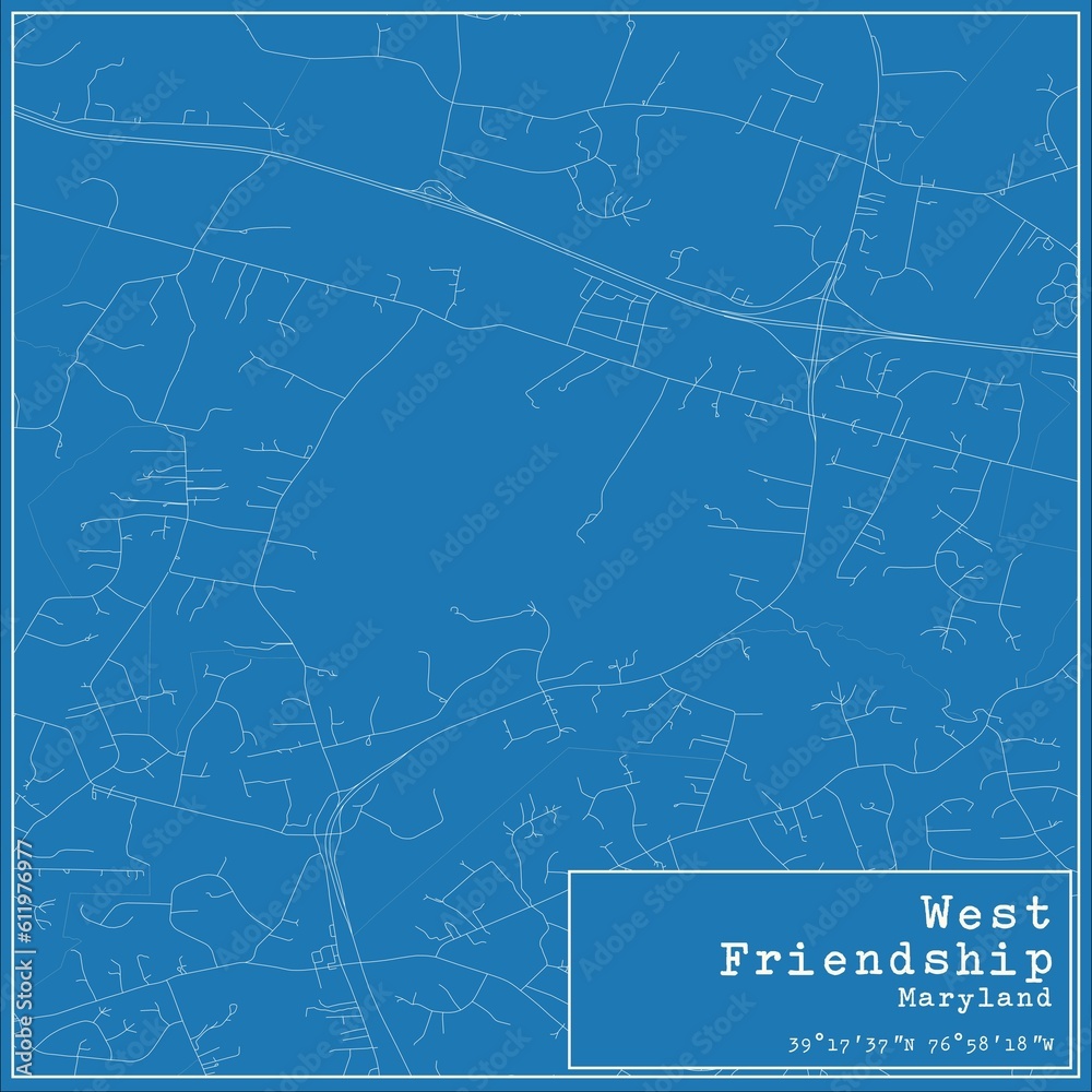 Blueprint US city map of West Friendship, Maryland.