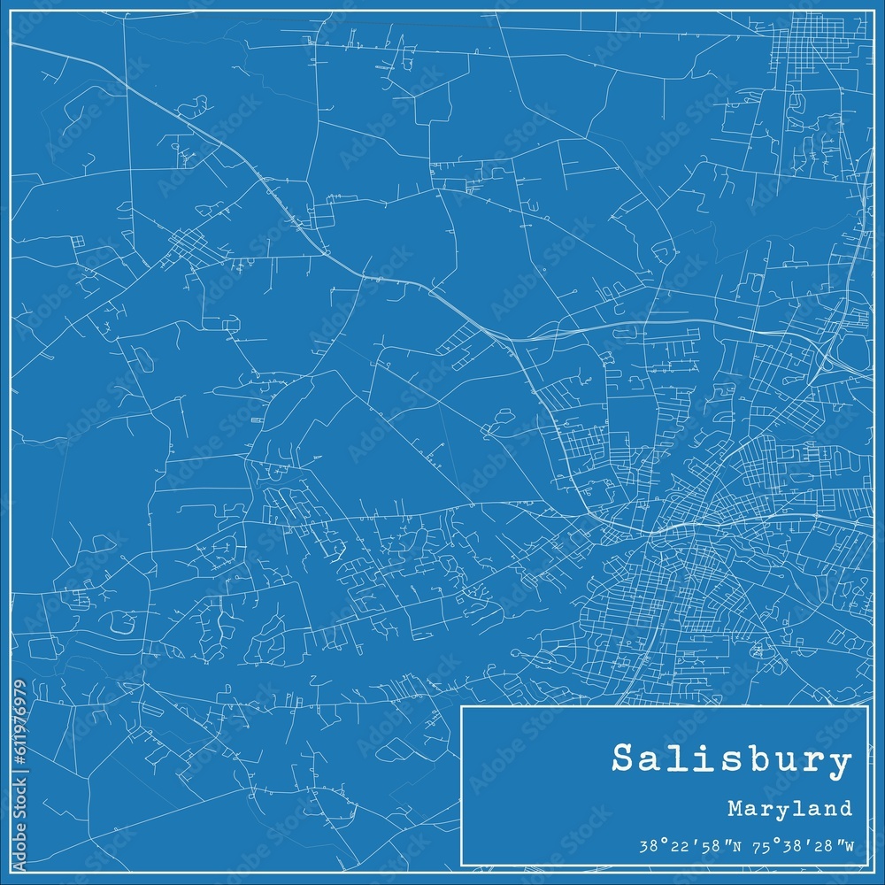 Blueprint US city map of Salisbury, Maryland.