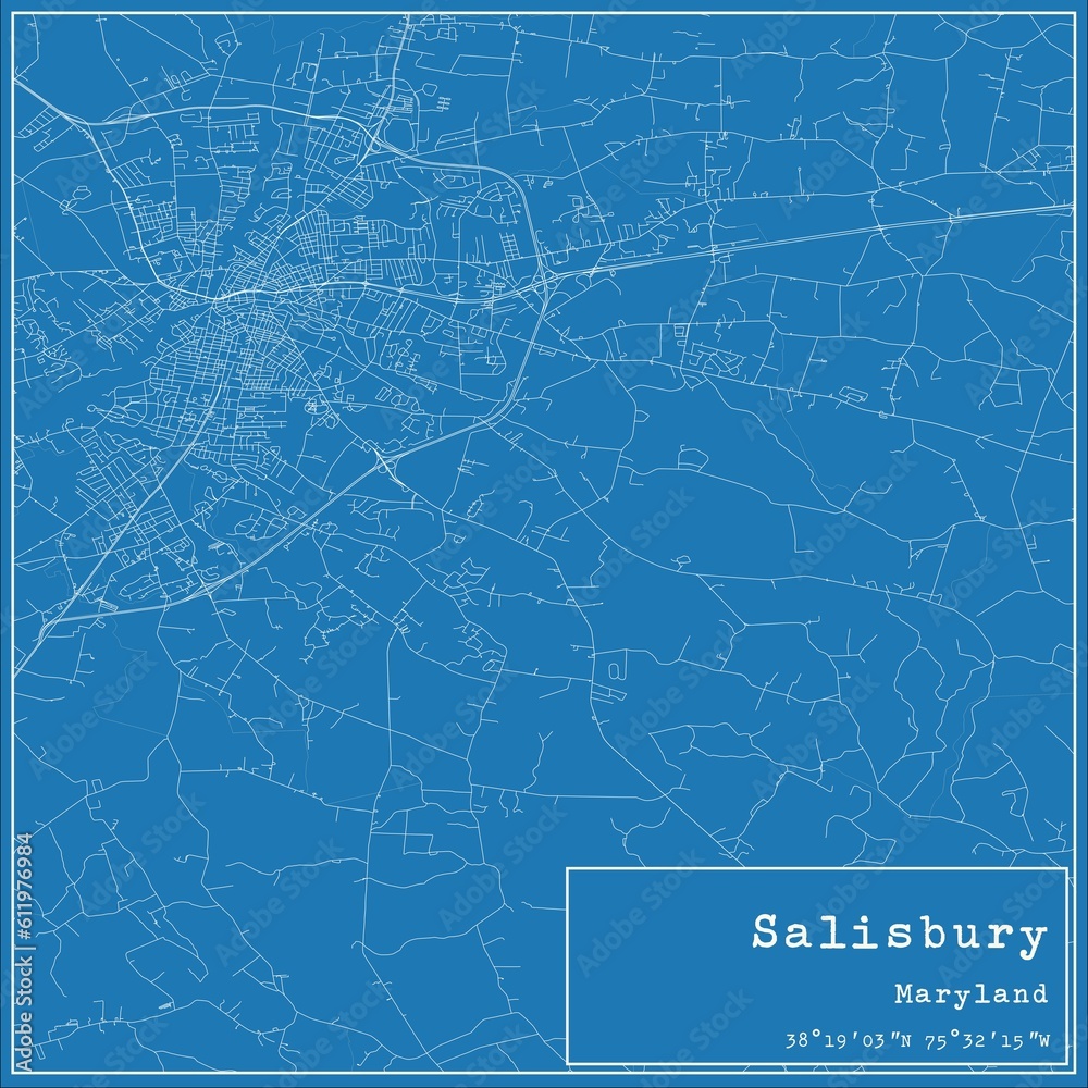 Blueprint US city map of Salisbury, Maryland.