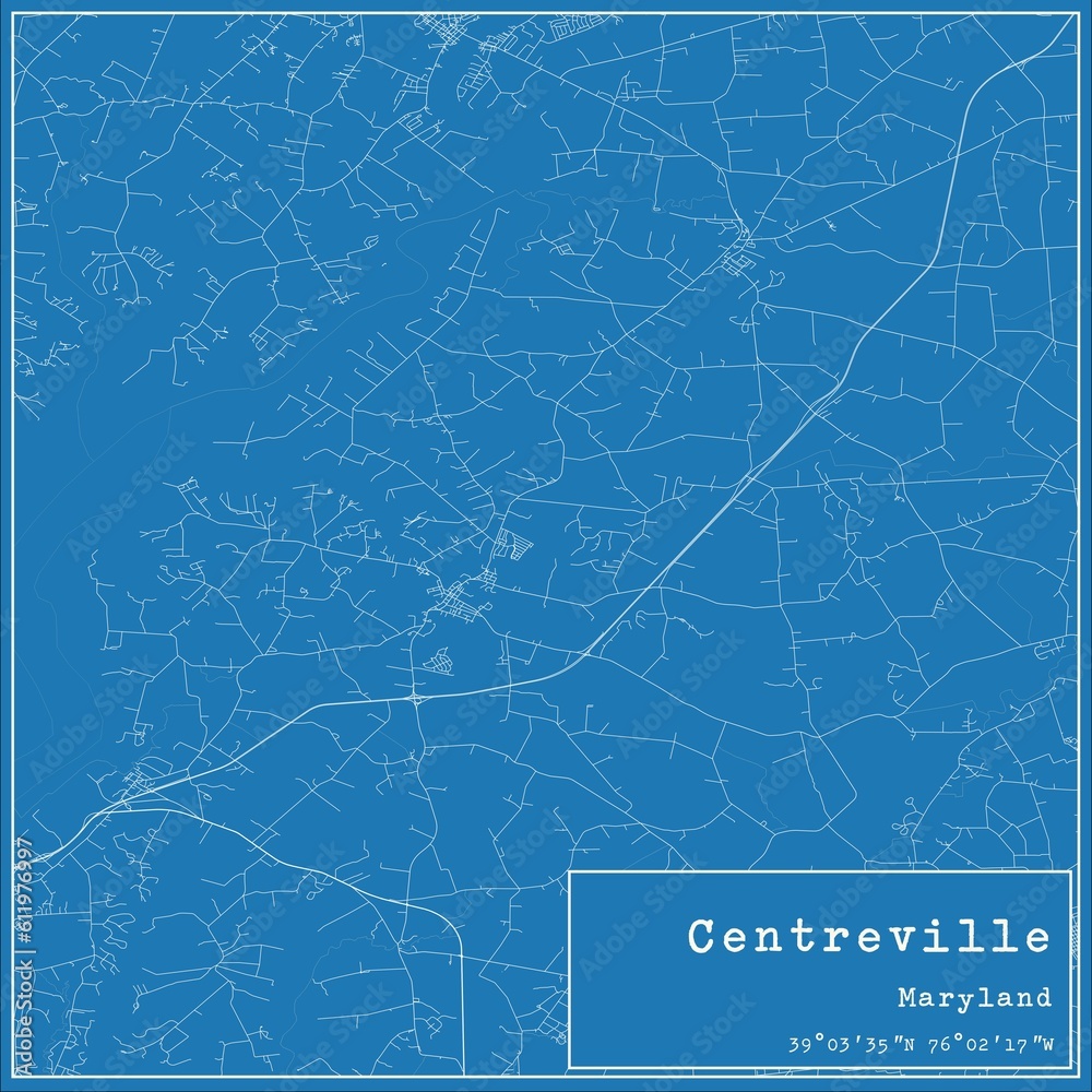 Blueprint US city map of Centreville, Maryland.