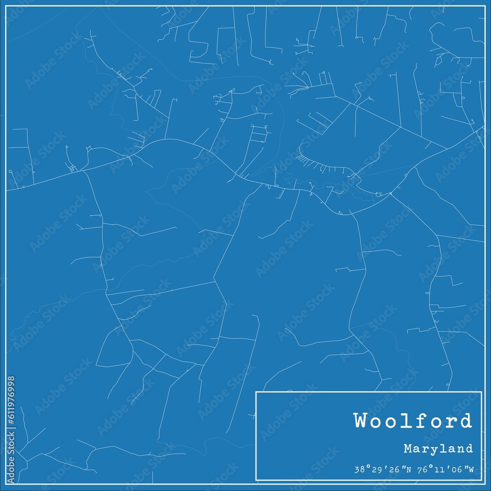 Blueprint US city map of Woolford, Maryland.