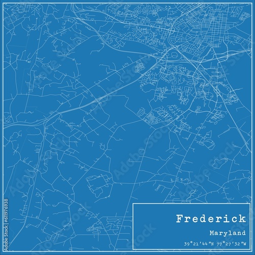 Blueprint US city map of Frederick, Maryland.