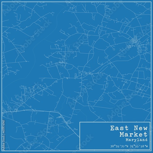 Blueprint US city map of East New Market, Maryland.
