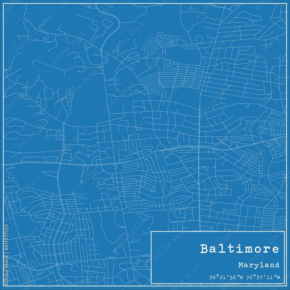 Blueprint US city map of Baltimore, Maryland.