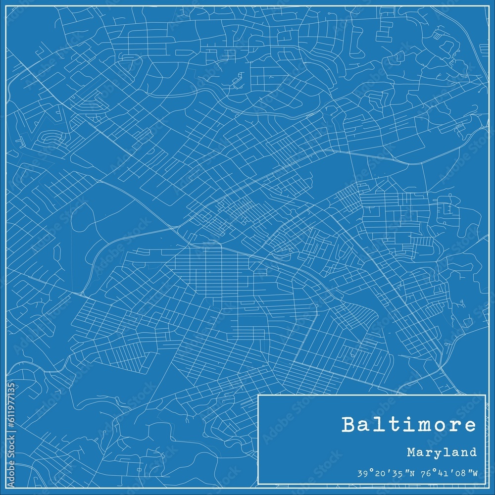 Fototapeta mapa świata dla dzieci Blueprint US city map of Baltimore ...