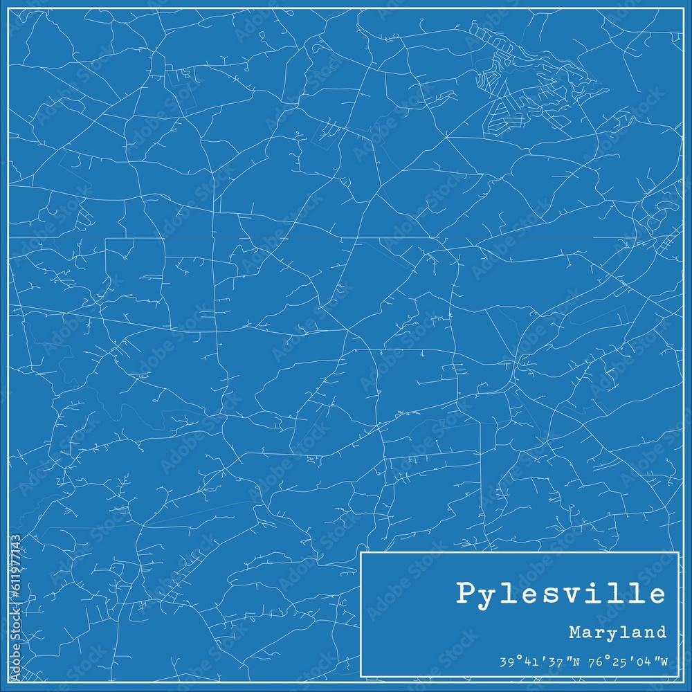Blueprint US city map of Pylesville, Maryland.