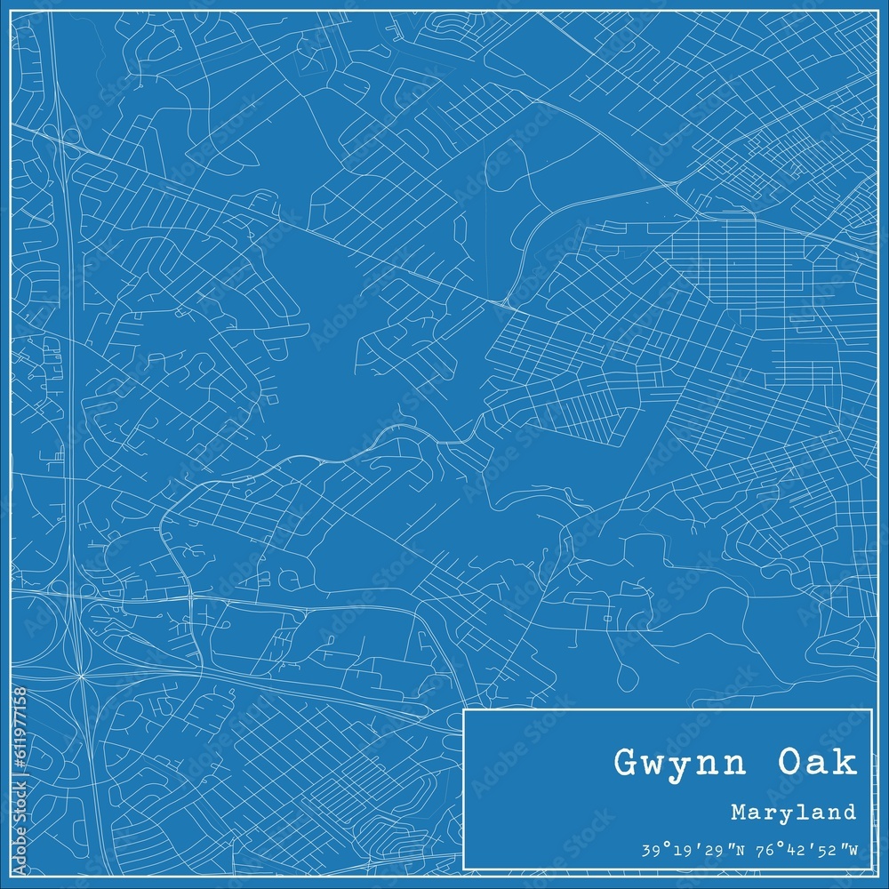 Blueprint US city map of Gwynn Oak, Maryland.