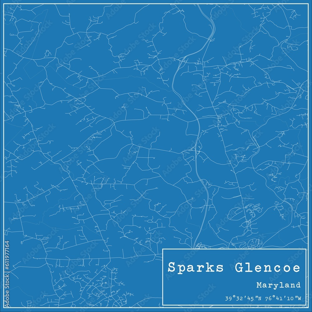 Blueprint US city map of Sparks Glencoe, Maryland.