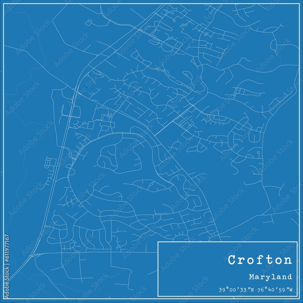 Blueprint US city map of Crofton, Maryland.