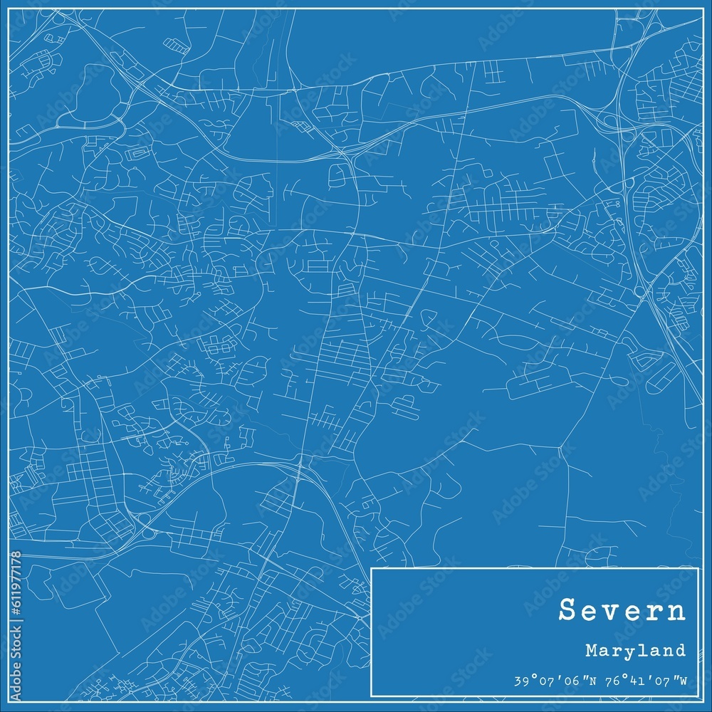 Blueprint US city map of Severn, Maryland.