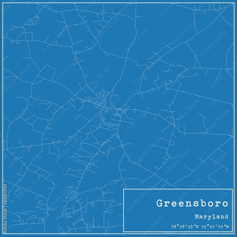Blueprint US city map of Greensboro, Maryland.