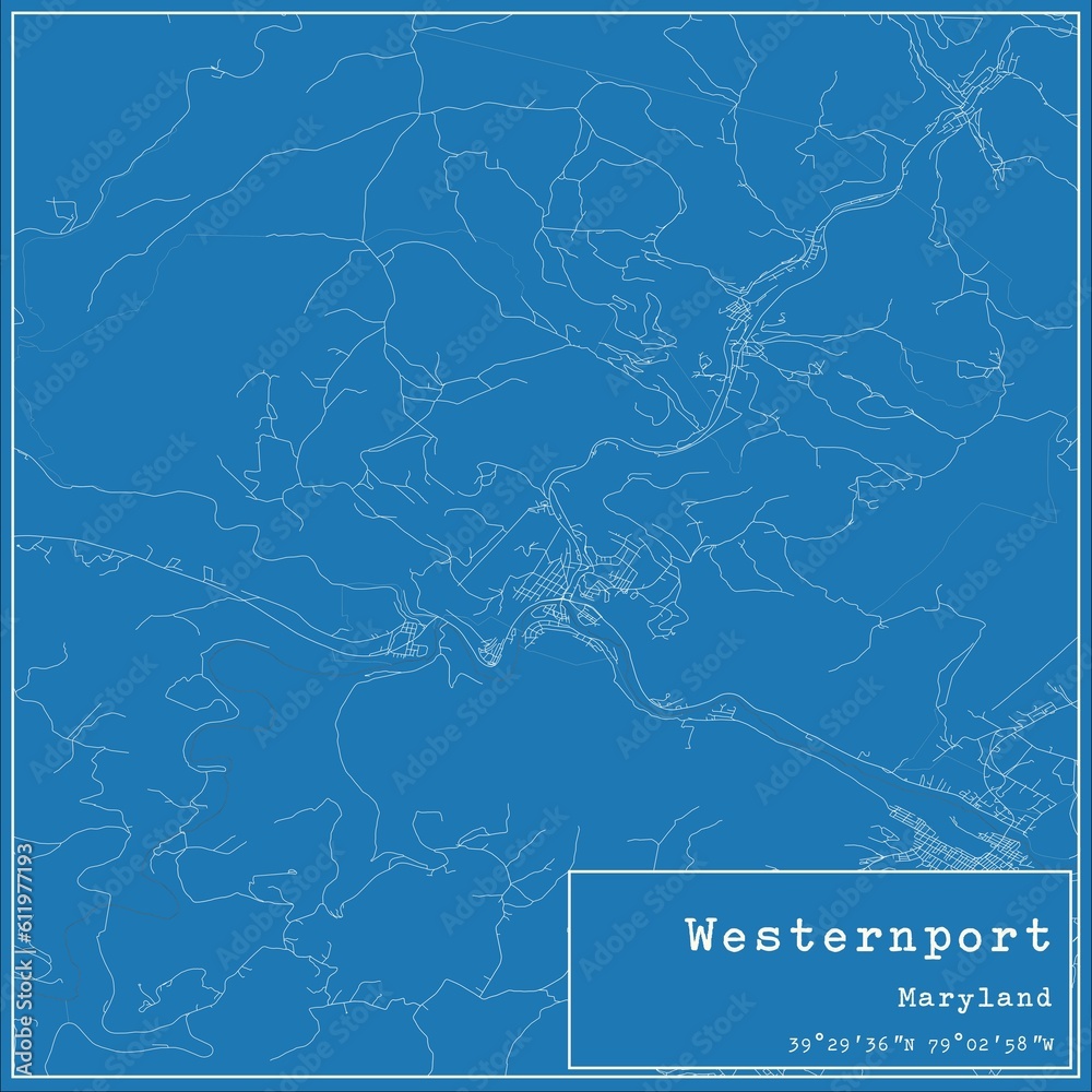 Blueprint US city map of Westernport, Maryland.
