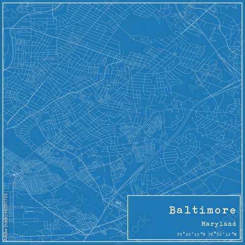 Blueprint US city map of Baltimore  Maryland.