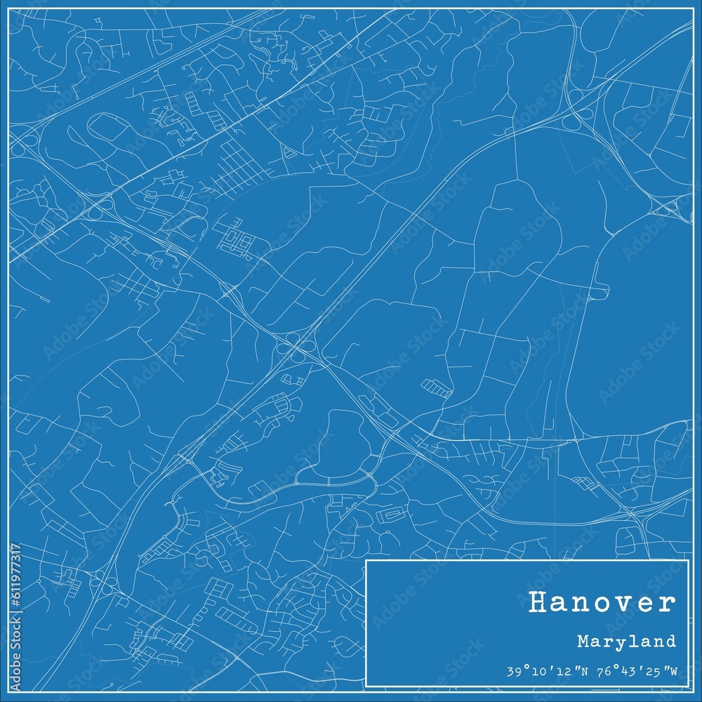 Blueprint US city map of Hanover, Maryland.
