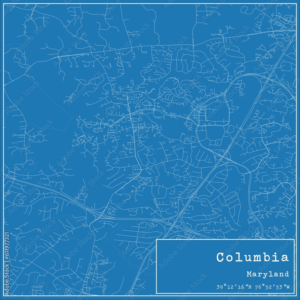 Blueprint US city map of Columbia, Maryland. Blueprint US city map of Columbia, Maryland.