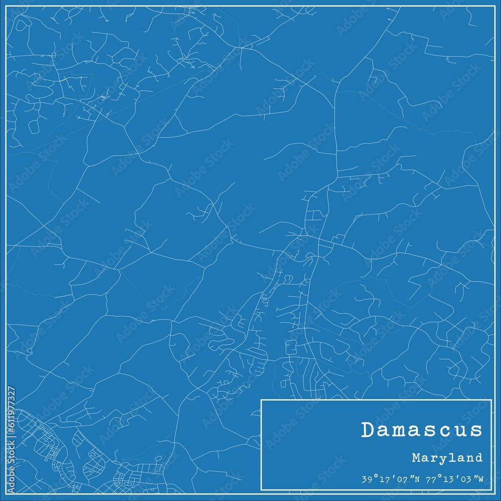Blueprint US city map of Damascus, Maryland.