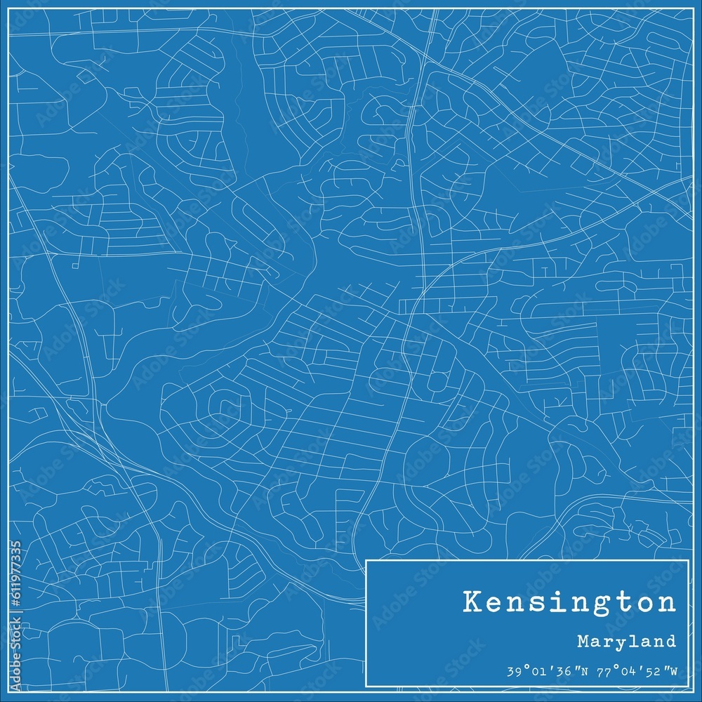 Blueprint US city map of Kensington, Maryland.