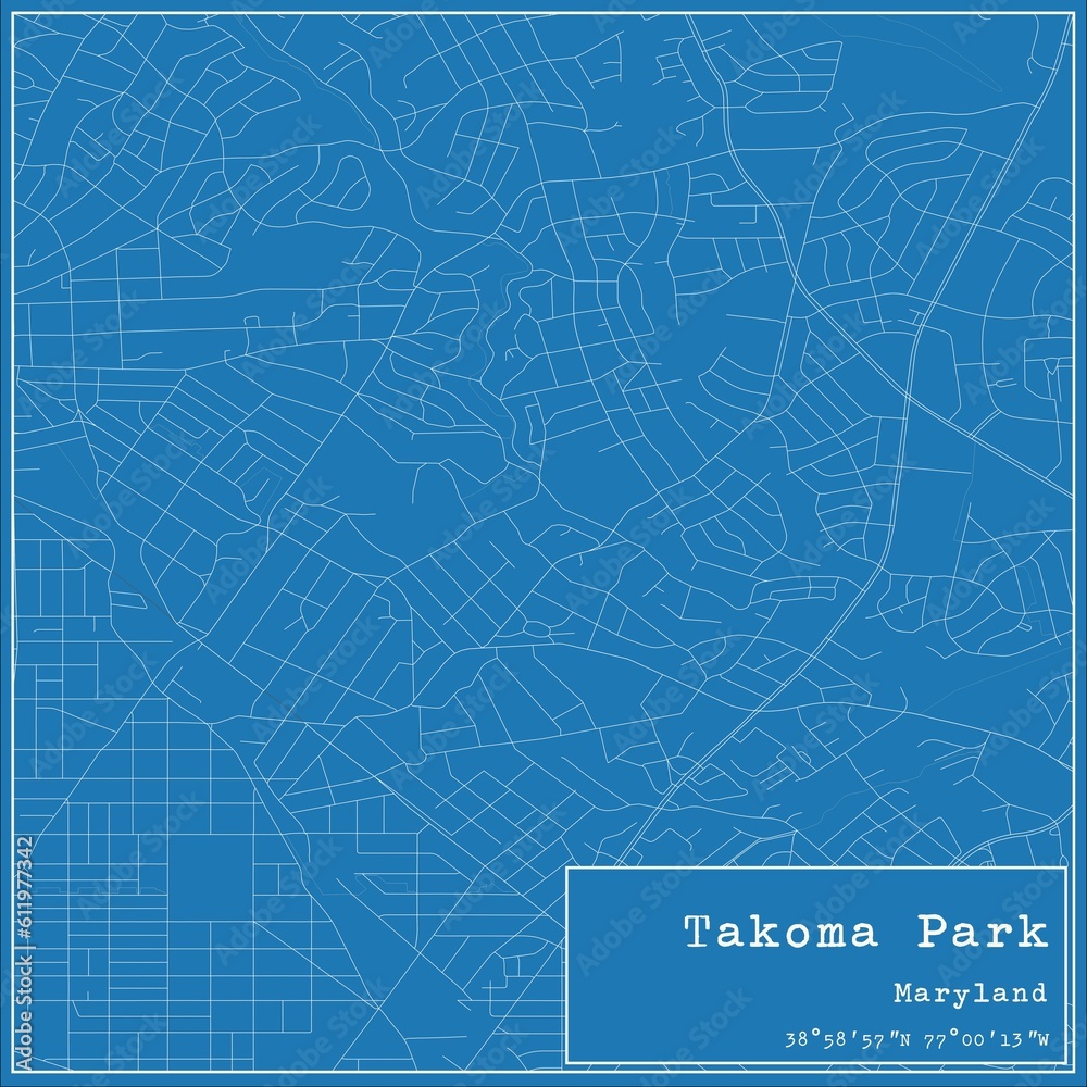 Blueprint US city map of Takoma Park, Maryland.