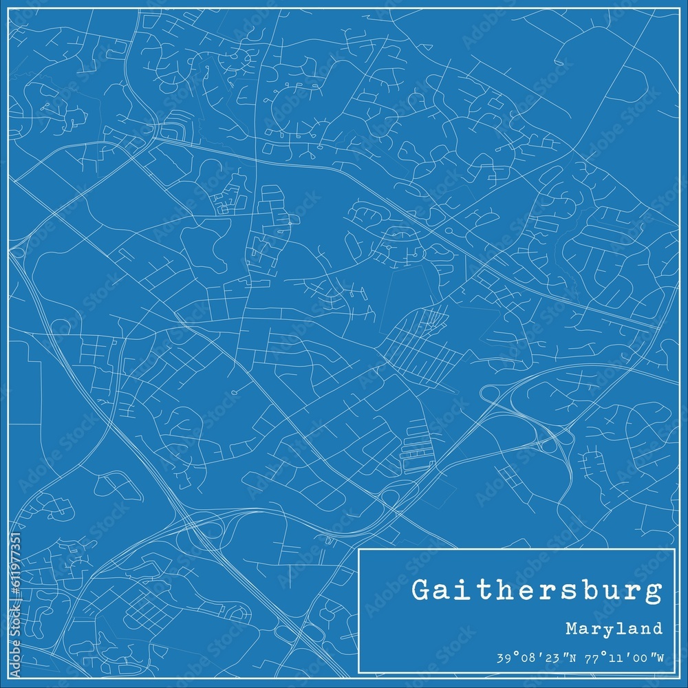 Blueprint US city map of Gaithersburg, Maryland.