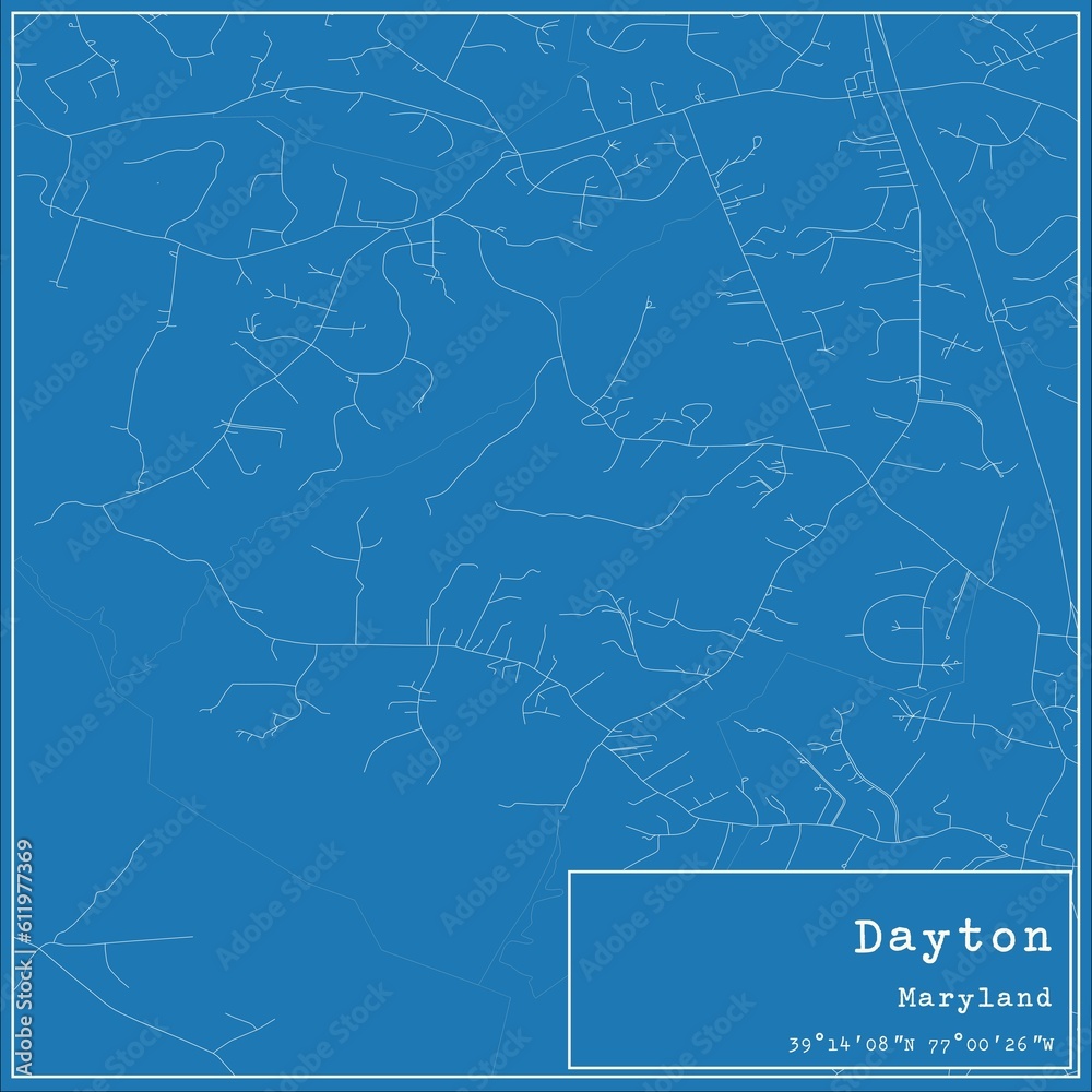 Blueprint US city map of Dayton, Maryland.